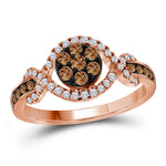 10kt Rose Gold Womens Round Brown Color Enhanced Diamond Flower Cluster Ring 1/2 Cttw