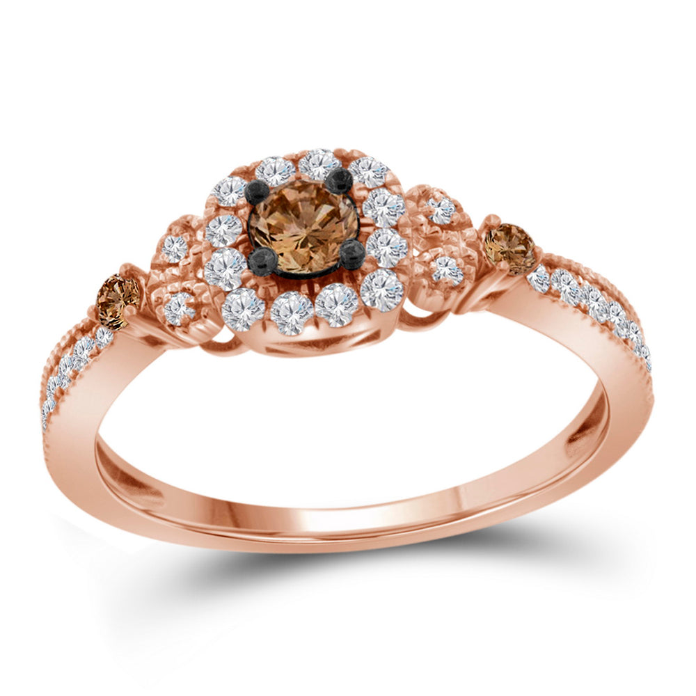 10kt Rose Gold Womens Round Brown Color Enhanced Diamond Solitaire Ring 1/2 Cttw