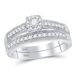 10kt White Gold Womens Round Diamond Milgrain Bridal Wedding Engagement Ring Band Set 1/3 Cttw