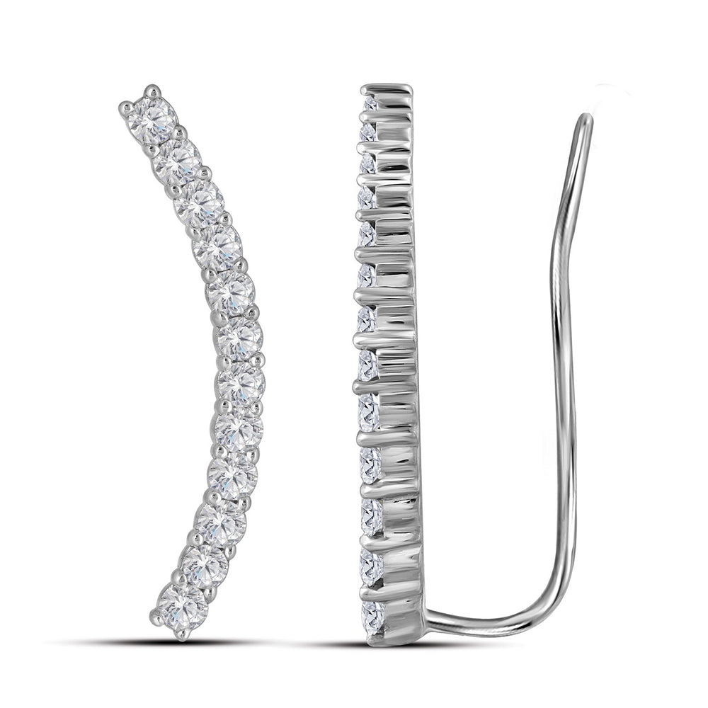 10kt White Gold Womens Round Diamond Climber Earrings 3/4 Cttw
