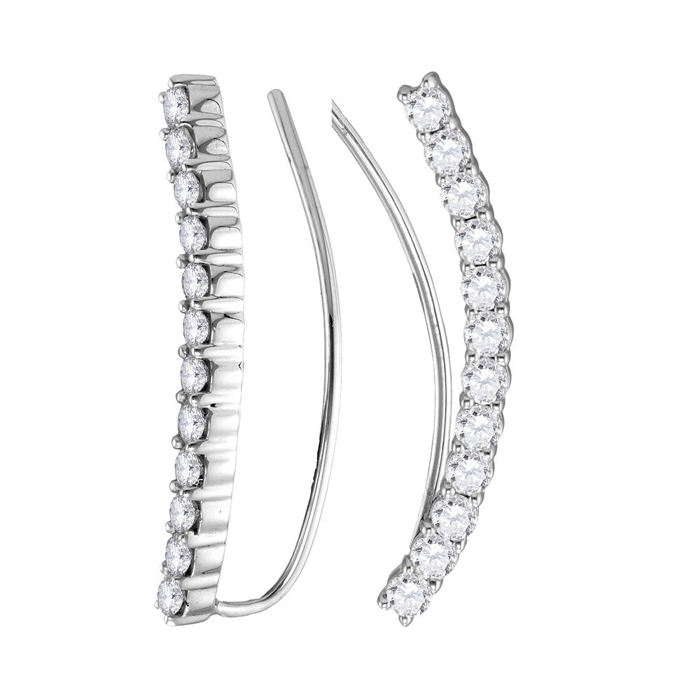 14kt White Gold Womens Round Diamond Curved Bowed Climber Earrings 1.00 Cttw