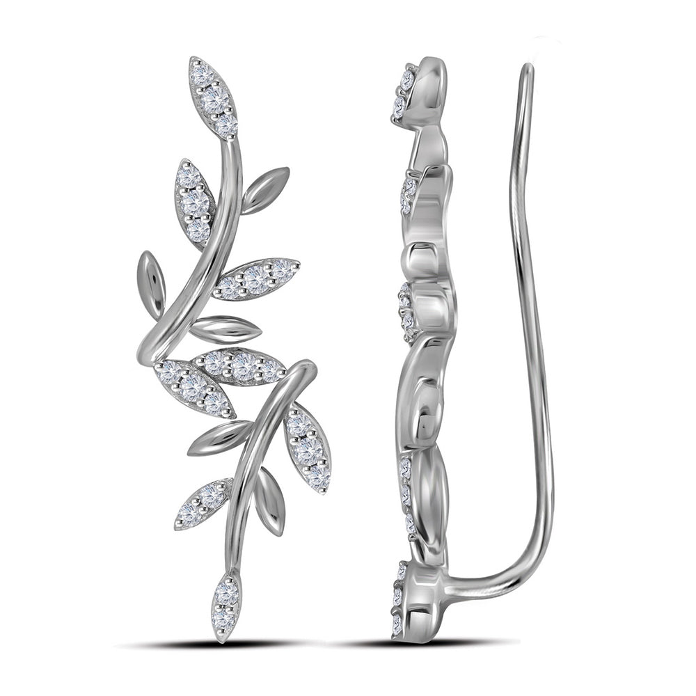 10kt White Gold Womens Round Diamond Floral Climber Earrings 1/5 Cttw