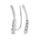 Sterling Silver Womens Round Diamond Climber Earrings 1/4 Cttw