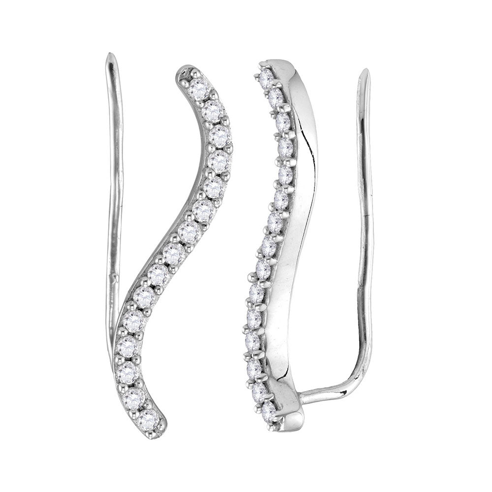 Sterling Silver Womens Round Diamond S-shape Climber Earrings 1/3 Cttw