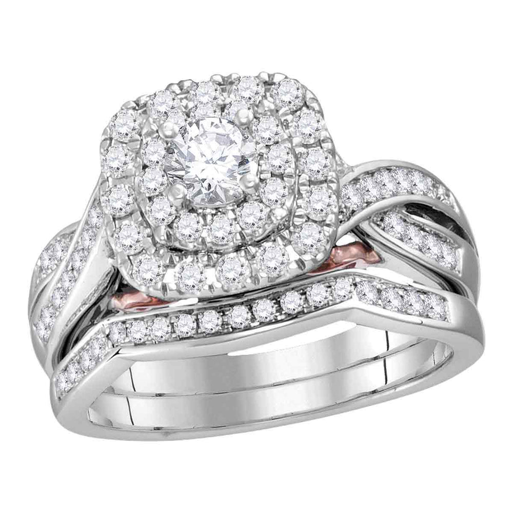 14k White Gold Womens Round Diamond Bellissimo Bridal Wedding Ring Band Set 1.00 Cttw (Certified)