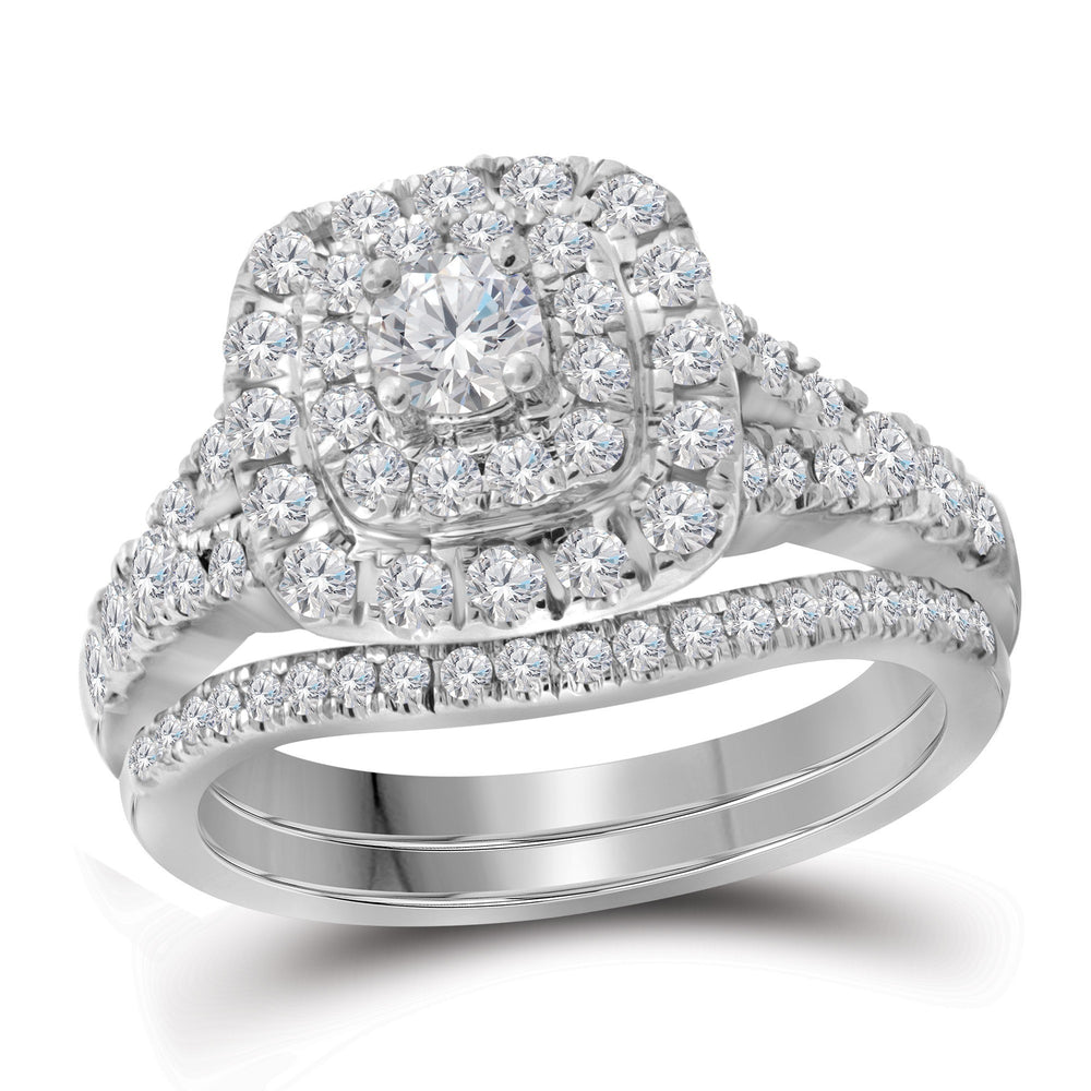 14kt White Gold Womens Round Diamond Bellissimo Double Halo Bridal Wedding Engagement Ring Band Set 1.00 Cttw