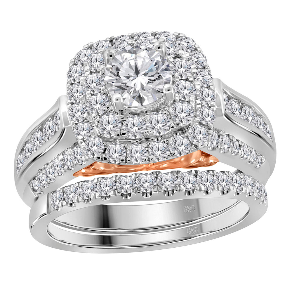 14kt White Gold Womens Round Diamond Bellissimo Bridal Wedding Engagement Ring Band Set 5/8 Cttw