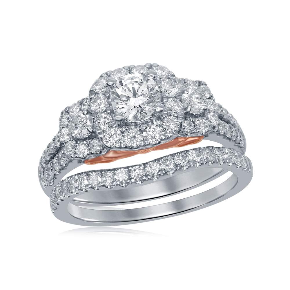14kt Two-tone Gold Womens Round Diamond Bellissimo Bridal Wedding Engagement Ring Band Set 1-1/2 Cttw (Certified)