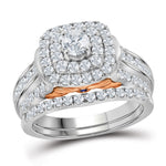 14kt White Gold Womens Round Diamond Bellissimo Double Halo Bridal Wedding Engagement Ring Band Set 2.00 Cttw