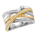 14kt Two-tone White Yellow Gold Womens Round Diamond Crossover Band Ring 1/2 Cttw