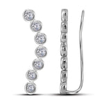 14kt White Gold Womens Round Diamond Bezel-set Climber Earrings 1.00 Cttw