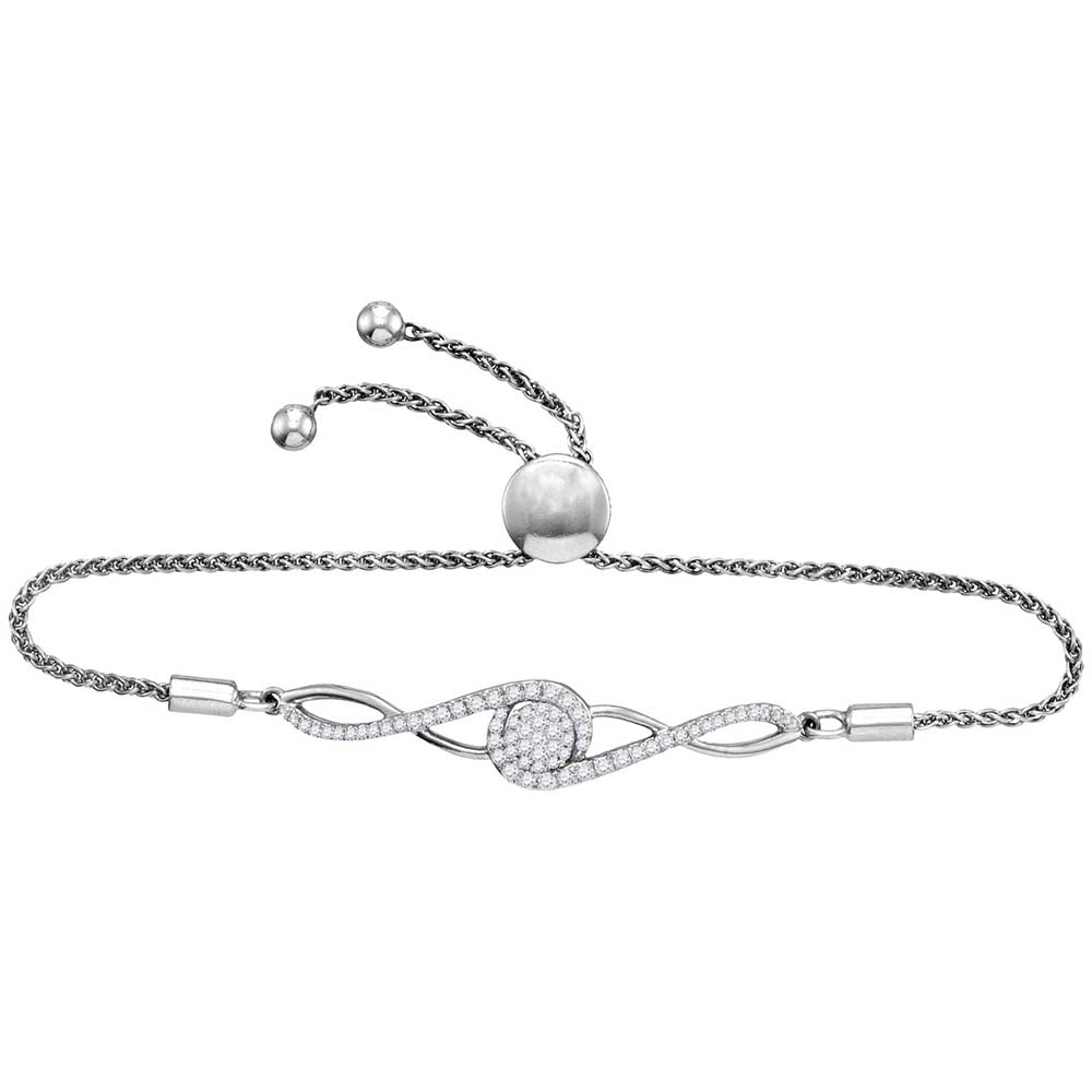 10kt White Gold Womens Round Diamond Bolo Bracelet 1/2 Cttw