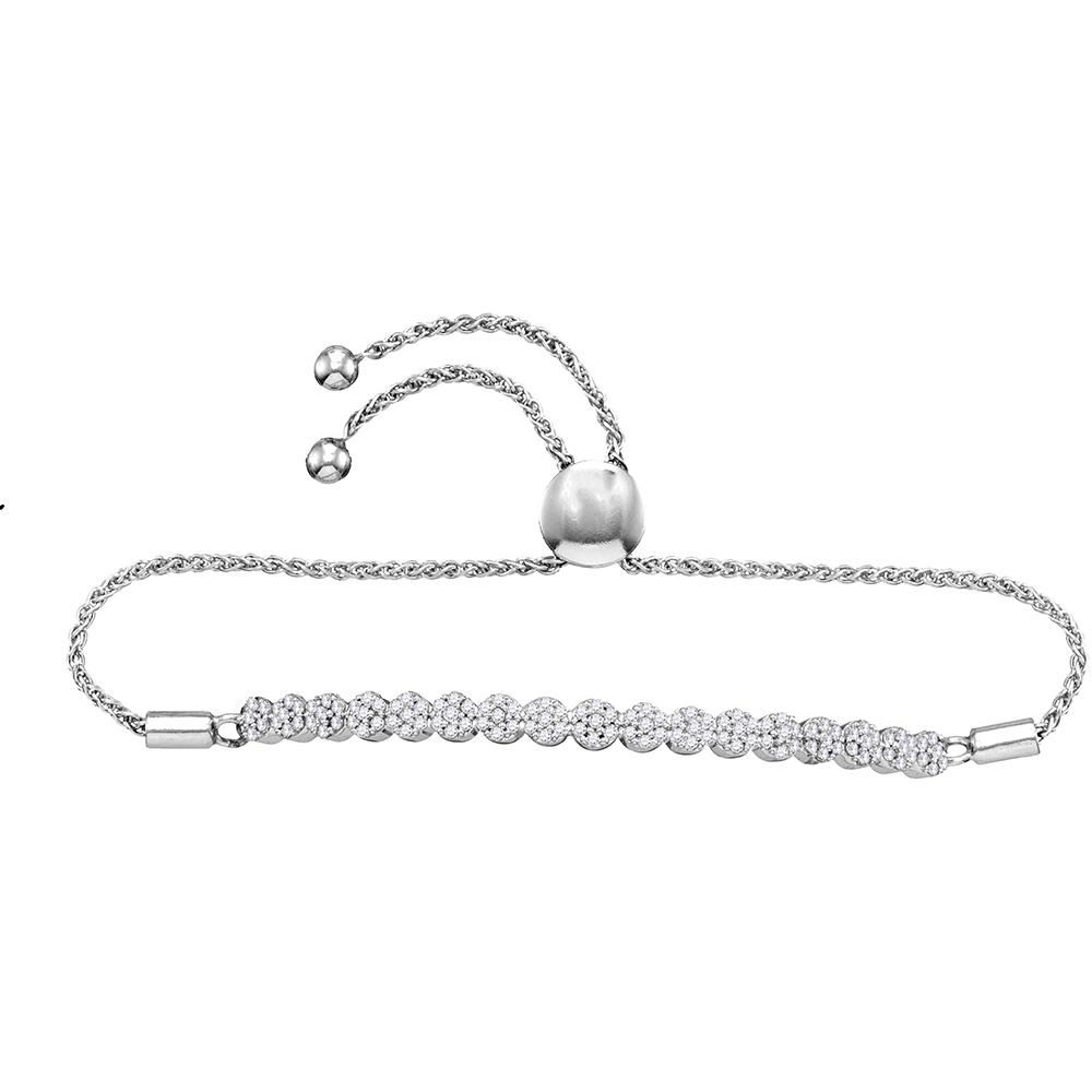 10kt White Gold Womens Round Diamond Flower Cluster Bolo Bracelet 5/8 Cttw