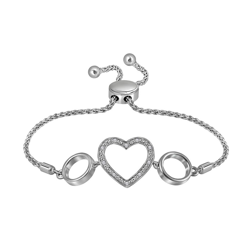 Sterling Silver Womens Round Diamond Heart Love Bolo Bracelet 1/20 Cttw