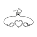 Sterling Silver Womens Round Diamond Heart Love Bolo Bracelet 1/20 Cttw