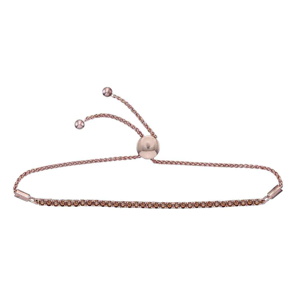 10kt White Gold Womens Round Brown Color Enhanced Diamond Bolo Bracelet 2.00 Cttw
