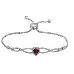 Sterling Silver Womens Round Lab-Created Ruby Diamond Bolo Bracelet 1/2 Cttw