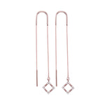 10kt Rose Gold Womens Round Diamond Diagonal Square Dangle Threader Earrings 1/10 Cttw