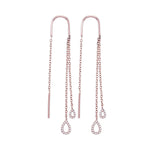 10kt Rose Gold Womens Round Diamond Double Teardrop Dangle Threader Earrings 1/6 Cttw