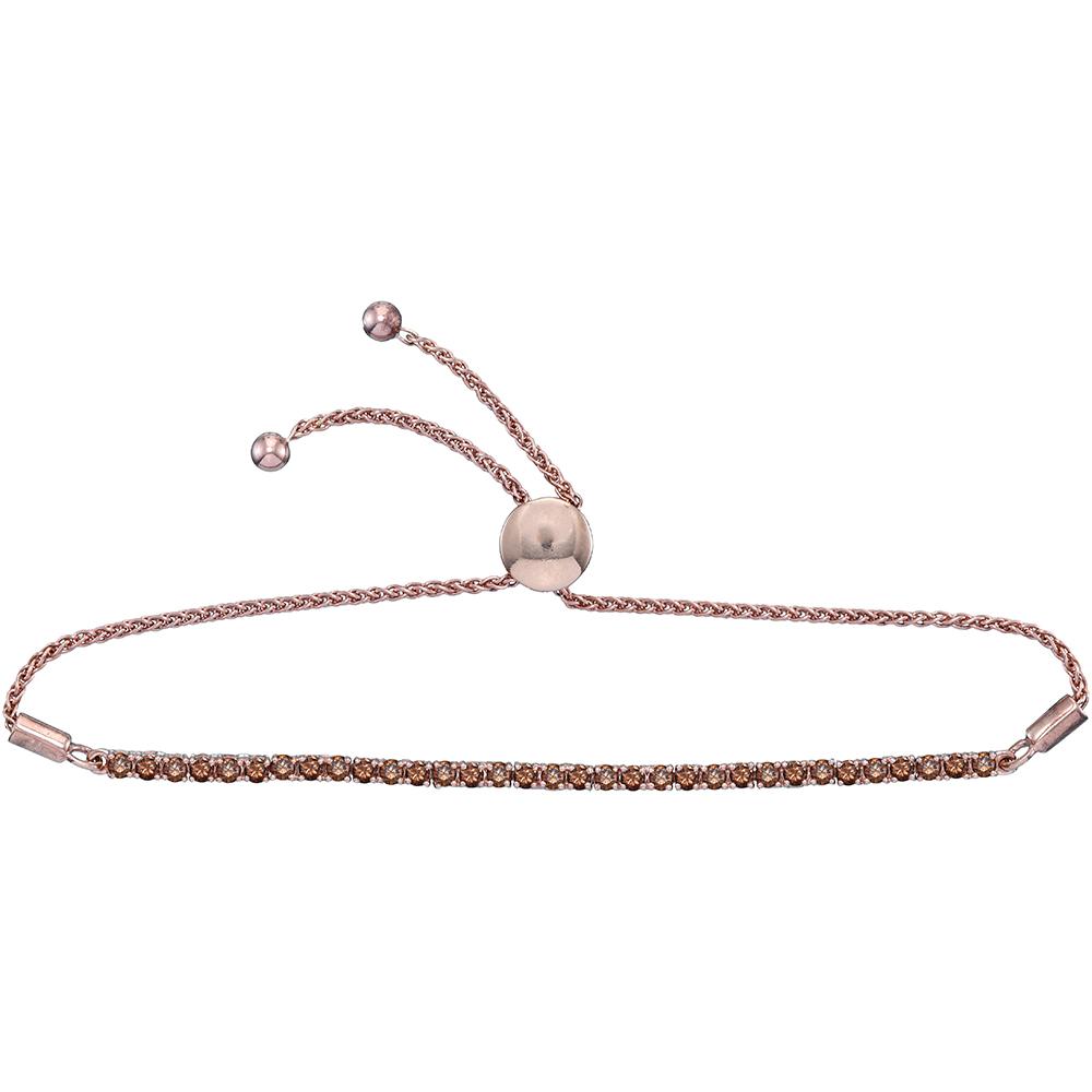 10kt Rose Gold Womens Round Natural Brown Diamond Bolo Bracelet 2.00 Cttw