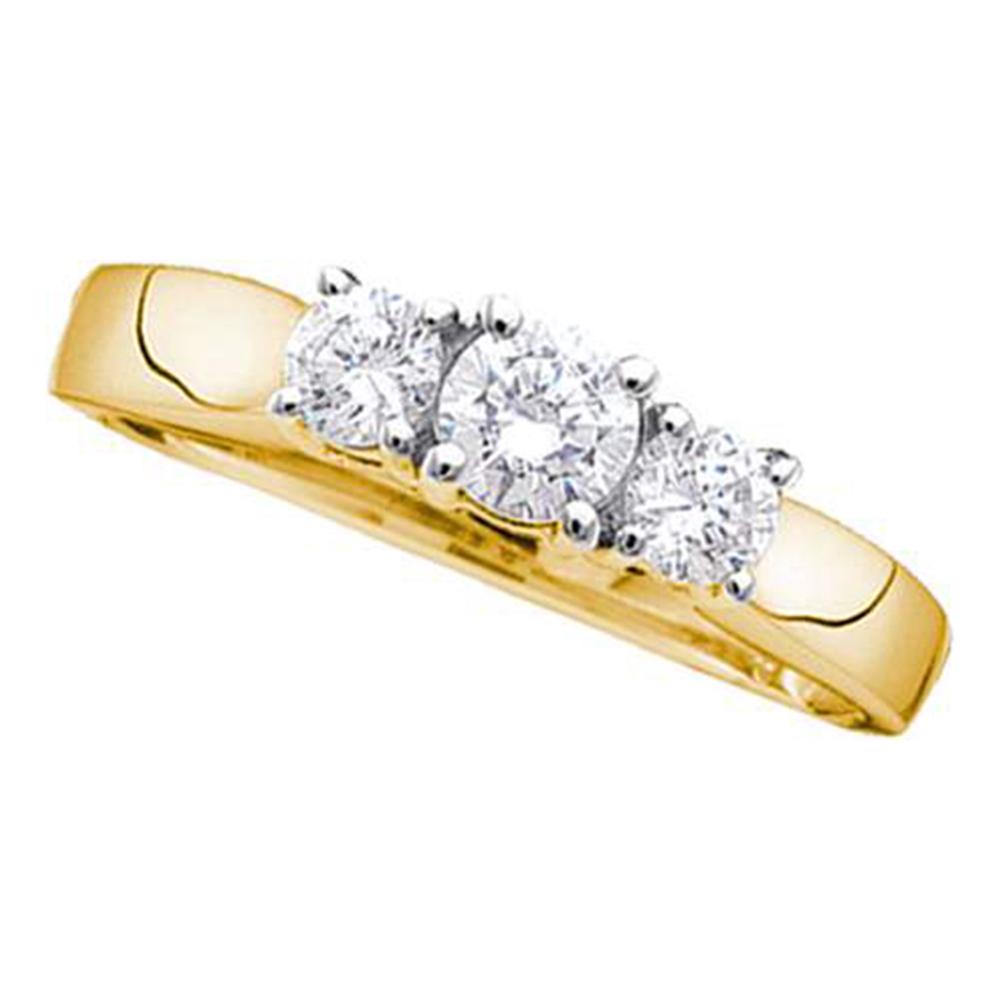 14kt Yellow Gold Womens Round Diamond 3-stone Bridal Wedding Engagement Ring 1/2 Cttw