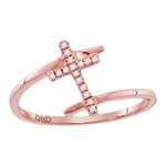 10kt Rose Gold Womens Round Diamond Bisected Cross Religious Ring 1/12 Cttw