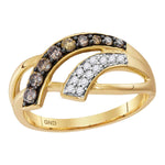 10kt Yellow Gold Womens Round Cognac-brown Color Enhanced Diamond Band Ring 1/3 Cttw