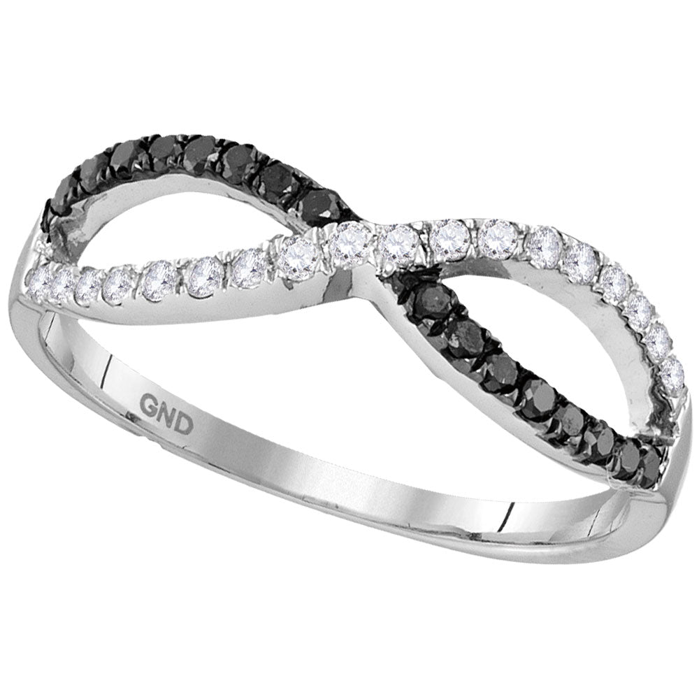 10kt White Gold Womens Round Black Color Enhanced Diamond Infinity Ring 1/3 Cttw