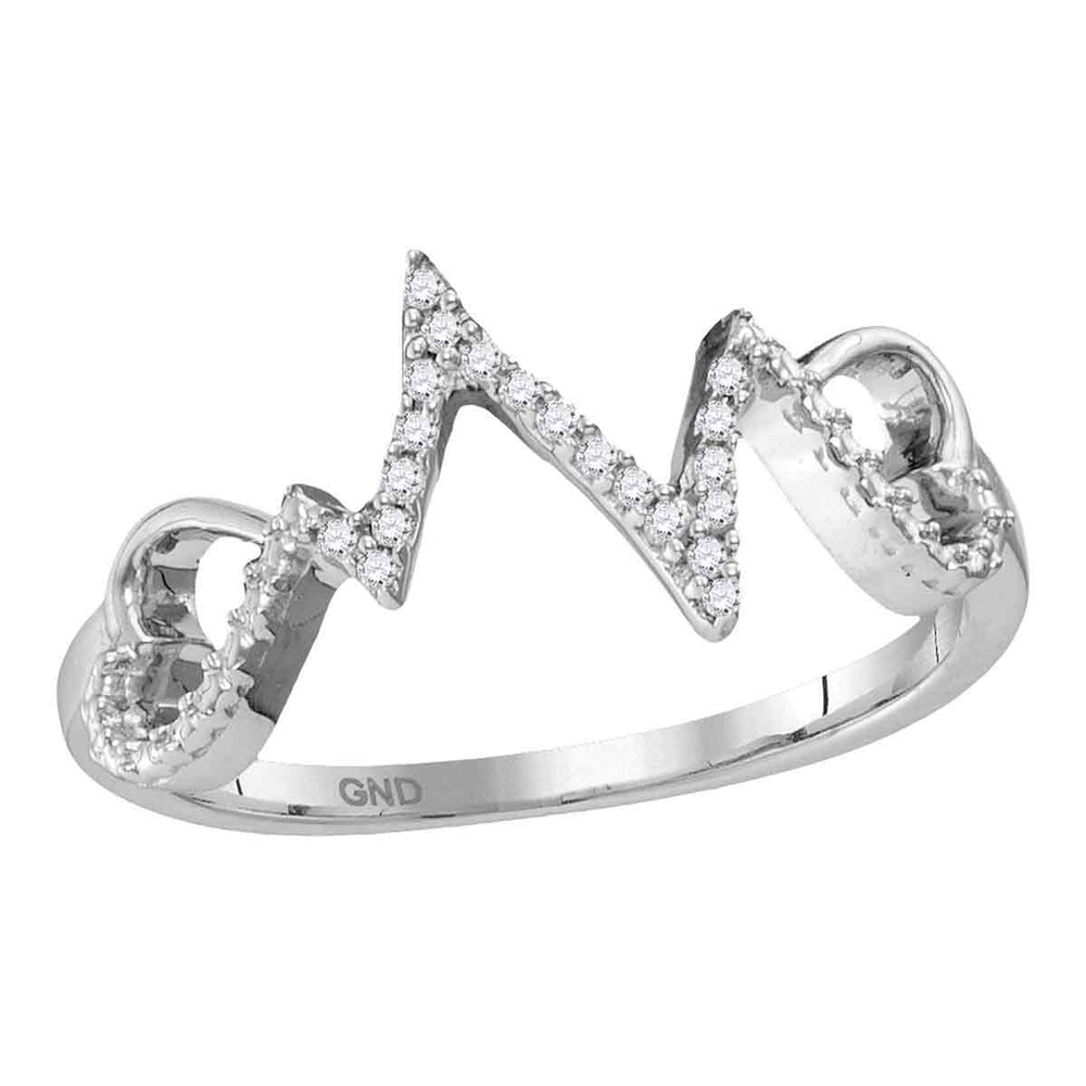 Sterling Silver Womens Round Diamond Heart Love Heartbeat Ring 1/10 Cttw