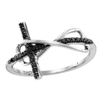 Sterling Silver Womens Round Black Color Enhanced Diamond Cross Infinity Ring 1/10 Cttw