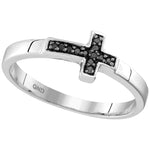 Sterling Silver Womens Round Black Color Enhanced Diamond Christian Cross Band Ring 1/20 Cttw