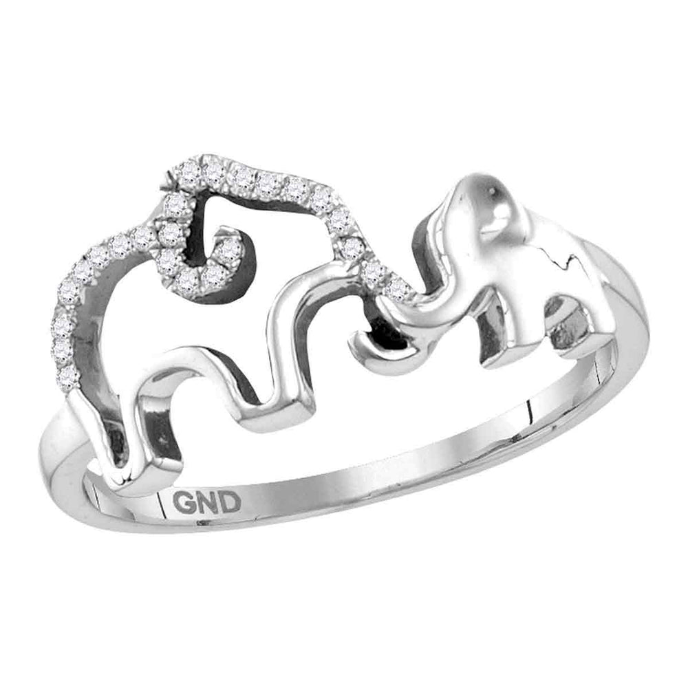 Sterling Silver Womens Round Diamond Double Elephant Animal Band Ring 1/20 Cttw