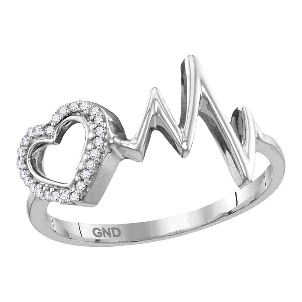 Sterling Silver Womens Round Diamond Heart Love Heartbeat Ring 1/20 Cttw