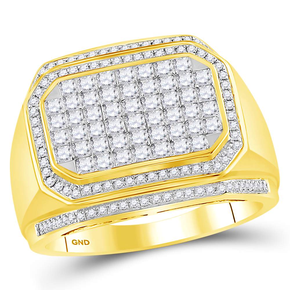 14kt Yellow Gold Mens Round Diamond Octagon Cluster Ring 1-5/8 Cttw