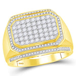 14kt Yellow Gold Mens Round Diamond Octagon Cluster Ring 1-5/8 Cttw