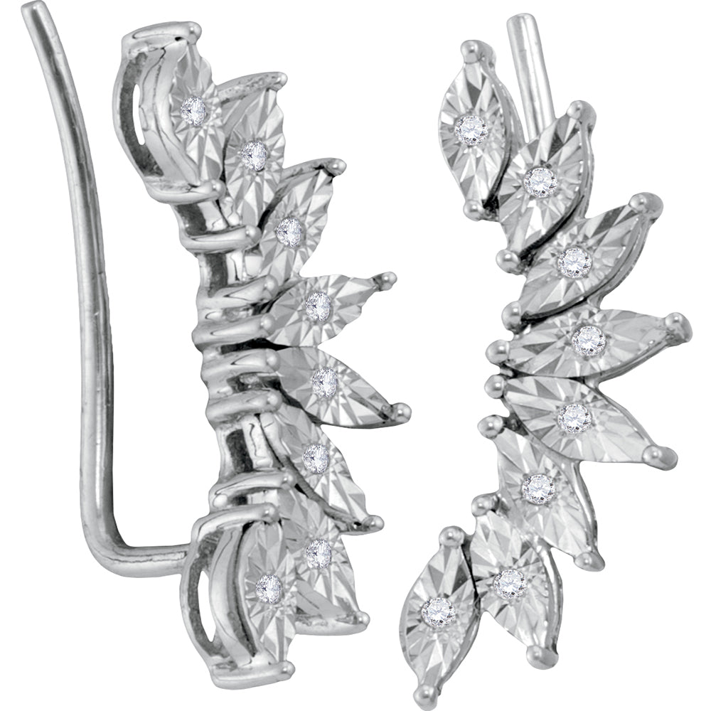 Sterling Silver Womens Round Diamond Oval-shape Climber Earrings 1/20 Cttw