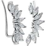 Sterling Silver Womens Round Diamond Oval-shape Climber Earrings 1/20 Cttw