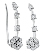 Sterling Silver Womens Round Diamond Illusion-set Cluster Climber Earrings 1/20 Cttw