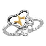 Sterling Silver Womens Round Diamond Paw Print Yellow-tone Heartbeat Cluster Ring 1/20 Cttw