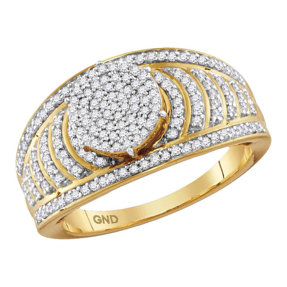 10kt Yellow Gold Womens Round Diamond Cluster Striped Bridal Wedding Engagement Ring 1/2 Cttw