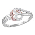 10kt Two-tone Rose Gold Womens Round Diamond Heart Love Ring 1/6 Cttw