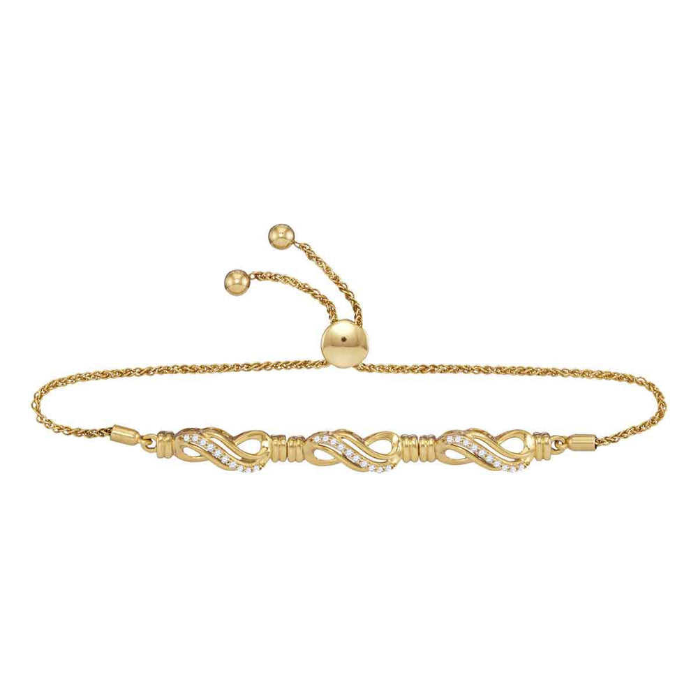 10kt Yellow Gold Womens Round Diamond Crossover Bolo Bracelet 1/6 Cttw