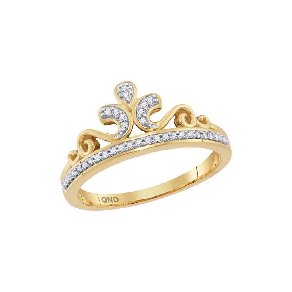 10kt Yellow Gold Womens Round Diamond Crown Tiara Band Ring 1/10 Cttw