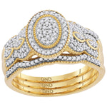 10kt Yellow Gold Womens Diamond Oval Cluster Milgrain 3-Piece Bridal Wedding Engagement Ring Band Set 3/8 Cttw