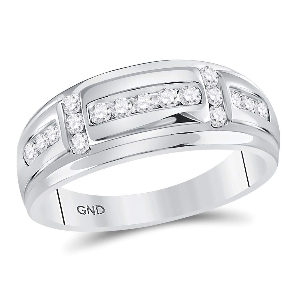 10kt White Gold Mens Round Diamond Channel-set Wedding Band Ring 1/2 Cttw