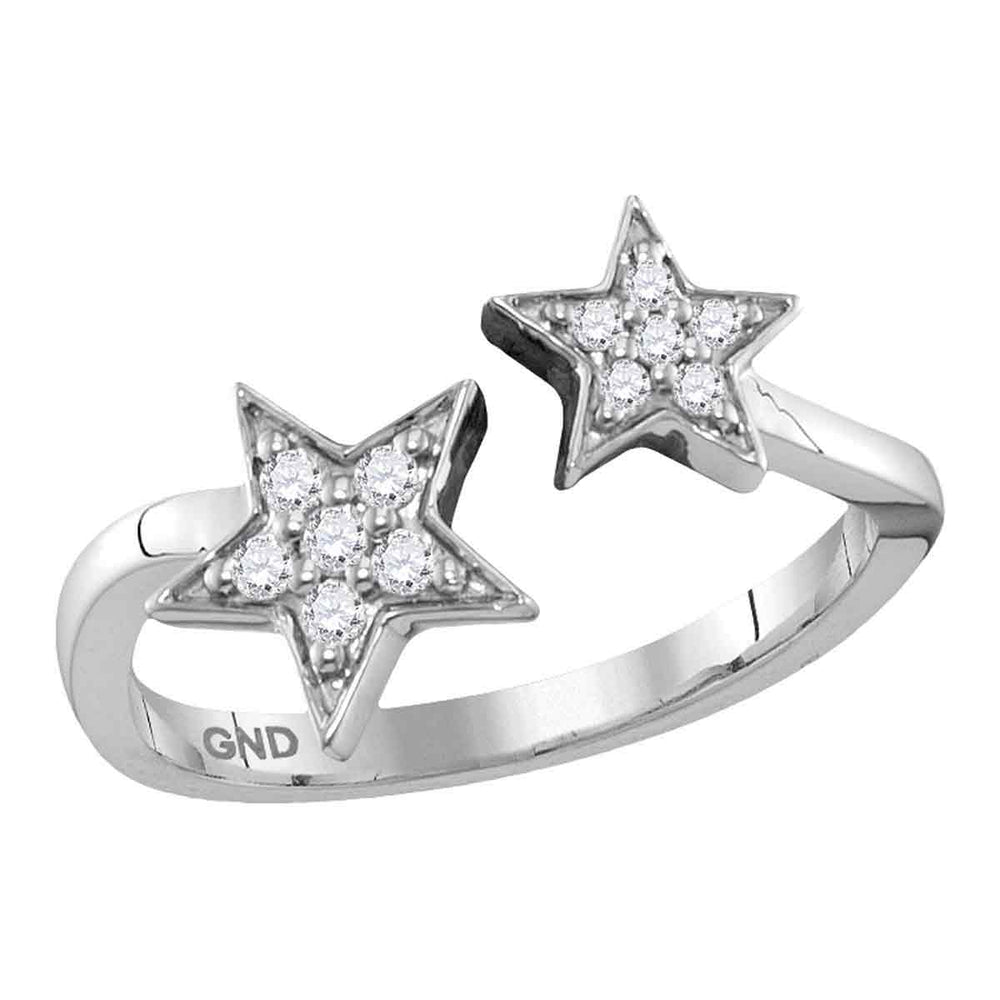 10kt White Gold Womens Round Diamond Bisected Double Star Open Ring 1/8 Cttw