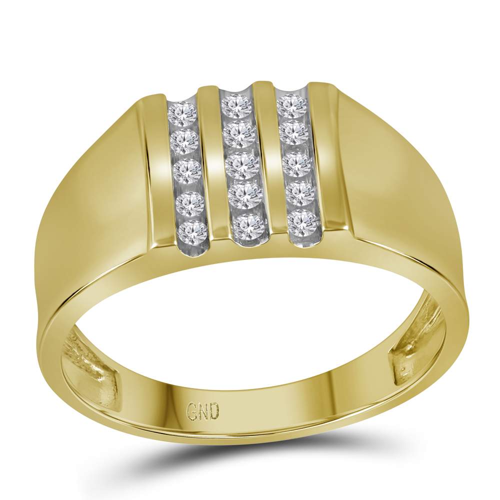 10kt Yellow Gold Mens Round Channel-set Diamond Triple Row Wedding Band Ring 1/4 Cttw