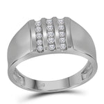 10kt White Gold Mens Round Channel-set Diamond Triple Row Wedding Band Ring 1/4 Cttw
