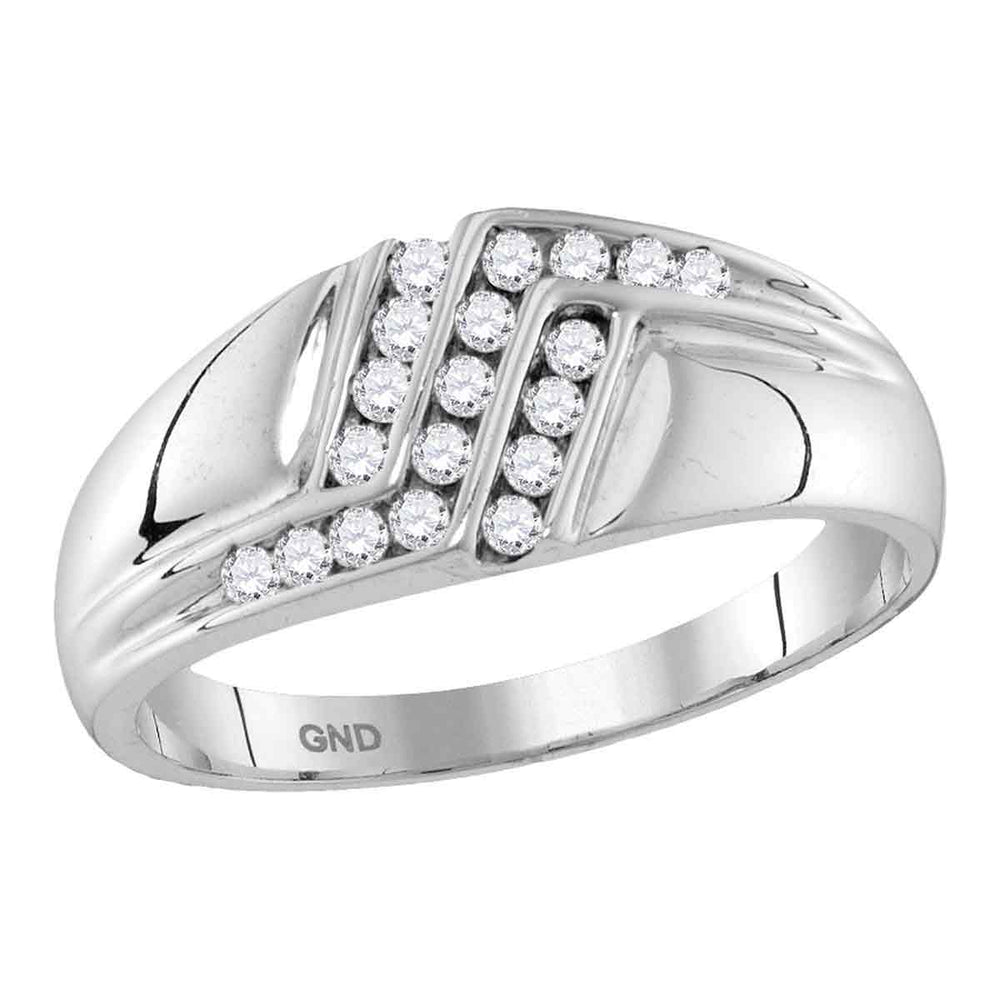 10kt White Gold Mens Round Diamond Triple Row Polished Band Ring 1/4 Cttw