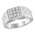 10kt White Gold Mens Round Diamond Square Cluster Brick Ring 1/4 Cttw